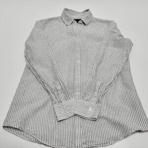 Banana Republic Black/White Stripe Linen/Cotton Button Front Shirt W Small